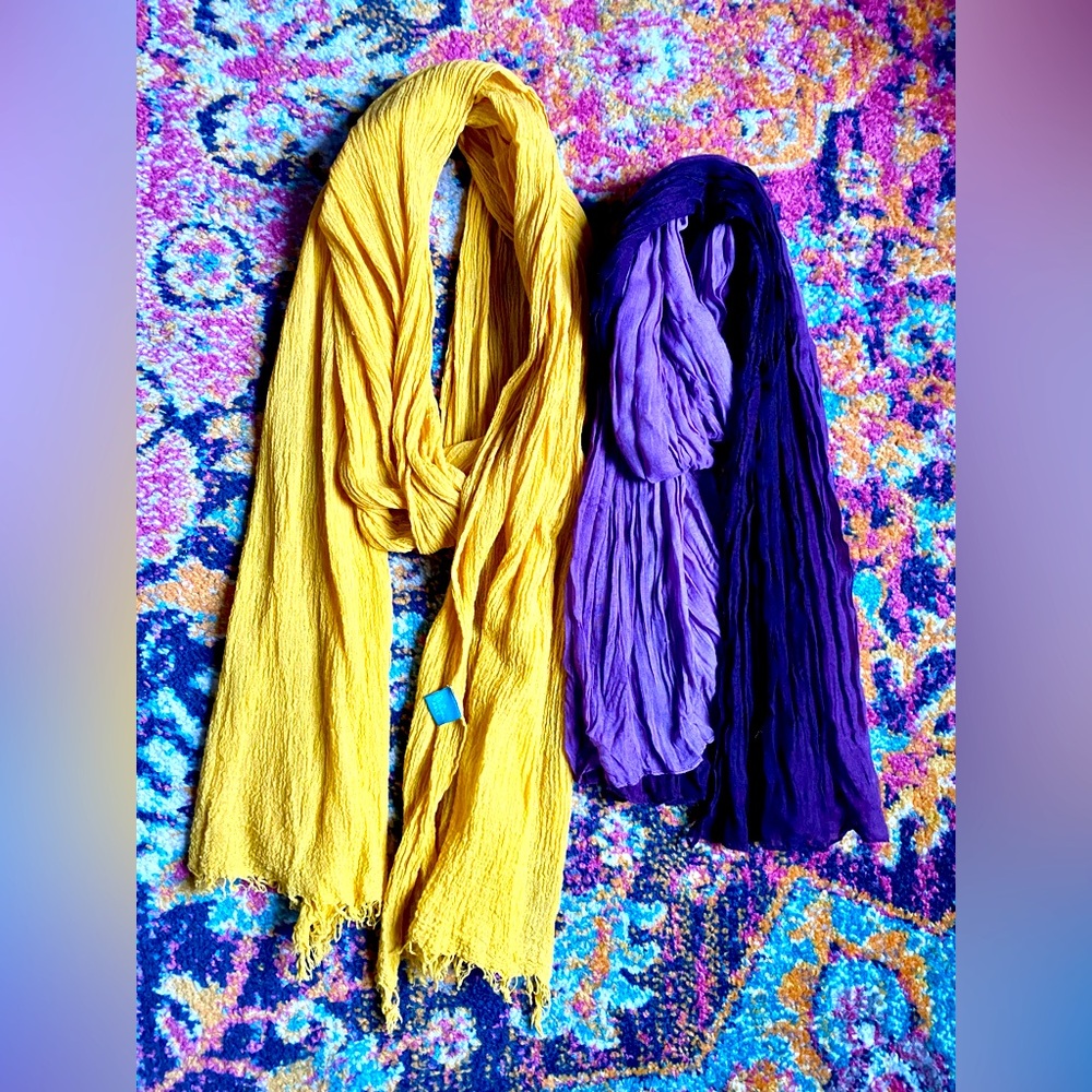 Vibrant Yellow scarf & Deep Purple Ombré Scarf pair cottage-core